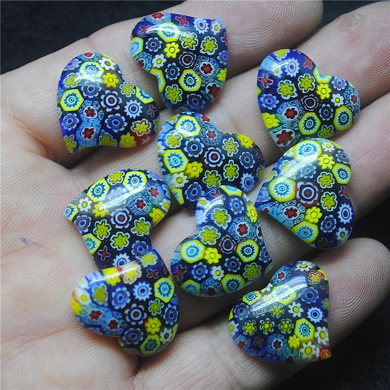 8PCS New Millefiori Glass Cabochons Heart Shape Size 21X18MM DIY Jewelry Findings Accessories Top Sells Flower Designs