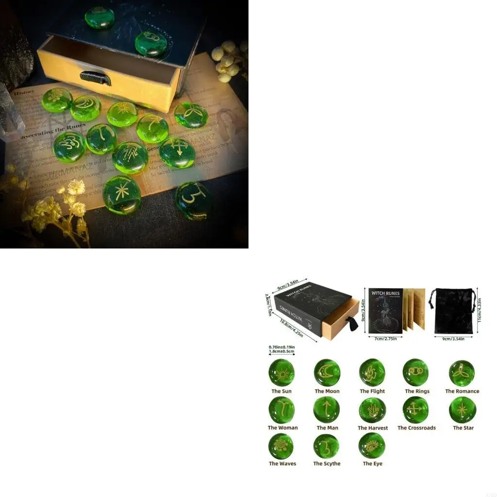 

13Pcs Glass Runes Stone Energy Gemstones Engraved Runes Pocket Stone Meditations Witchcraft Gift for Women Men A70D