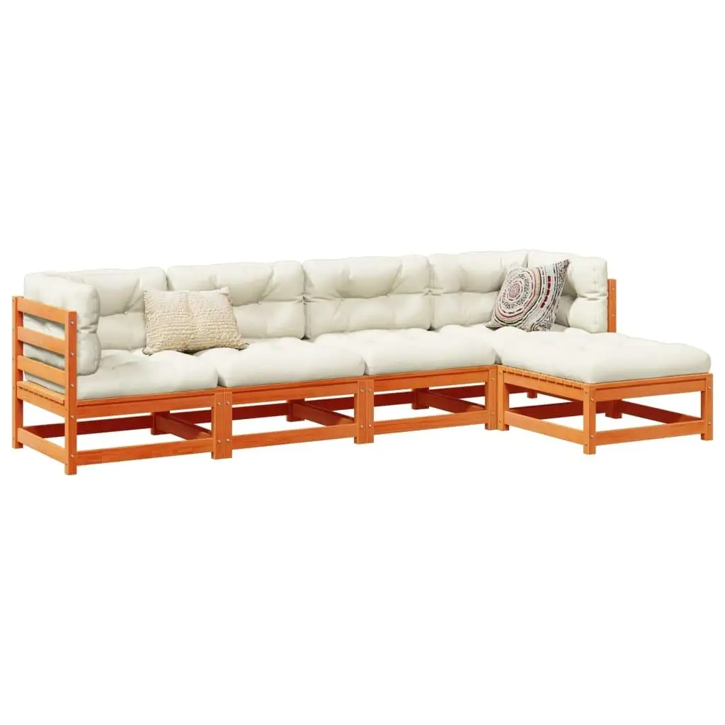 

Garden Sofa Set Wax Brown Solid Pine Wood Oxford Fabric PP Cotton Cushions Outdoor Furniture