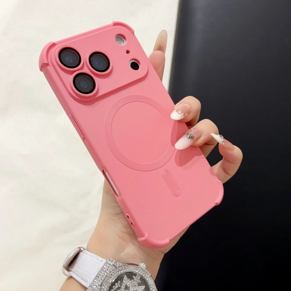 18pro Matte Airbag for Magsafe Magnetic Cases for iPhone 18 Pro Max 17 Pro 16 15 14 13 12 Lens Protection Shockproof Soft Cover