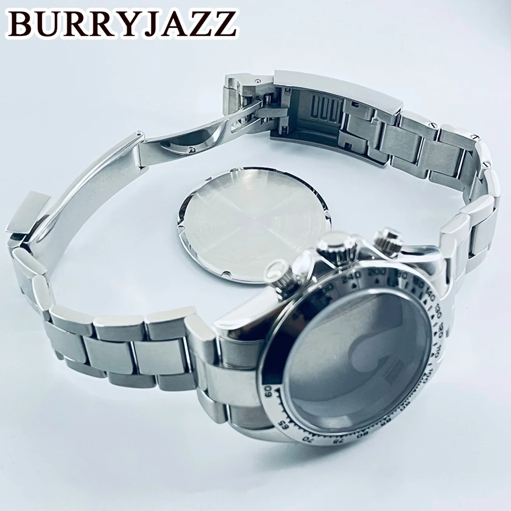 BURRYJAZZ40mm cronógrafo indica bisel de cerámica cristal de zafiro caja de reloj accesorios piezas de reloj ForVK63 VK63A movimiento de cuarzo