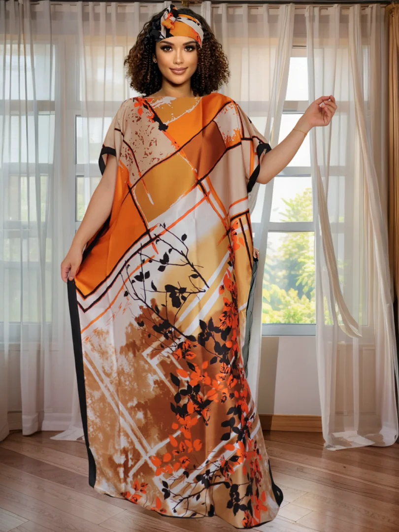 

Chiffon Colorblock Floral Dashiki Dress - Elegant African Floor Length Gown
