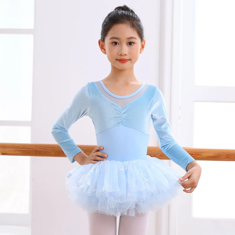 Body da balletto a maniche lunghe per ragazze Body da ballo in cotone con coulisse sul petto Body da ginnastica Ballerine per bambini Abiti da ballo