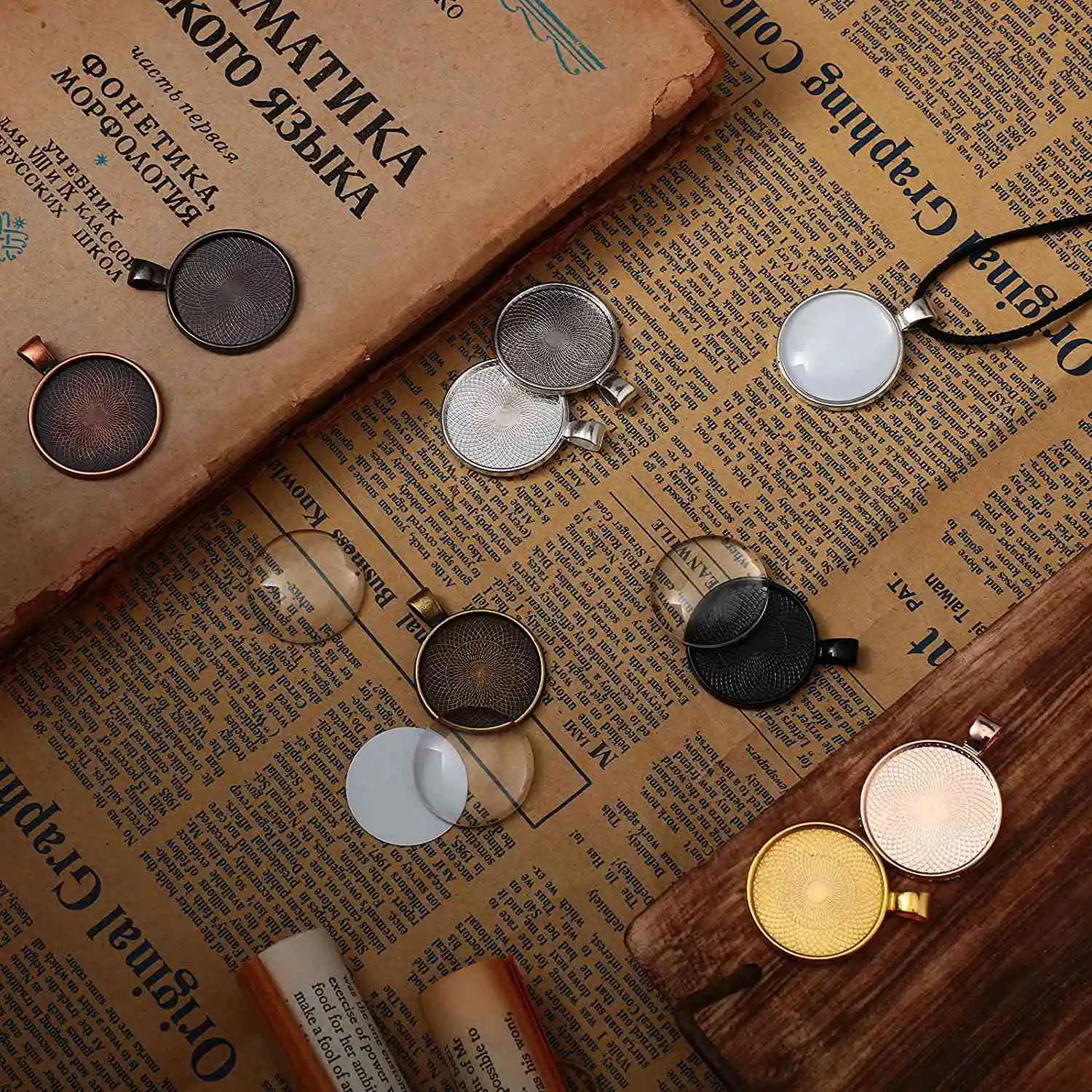 Carefree- 72 Pcs Sublimation Pendant Trays Set, 36 Pieces 9 Colors Round Bezel Blanks with 36 Transparent Glass Cabochons