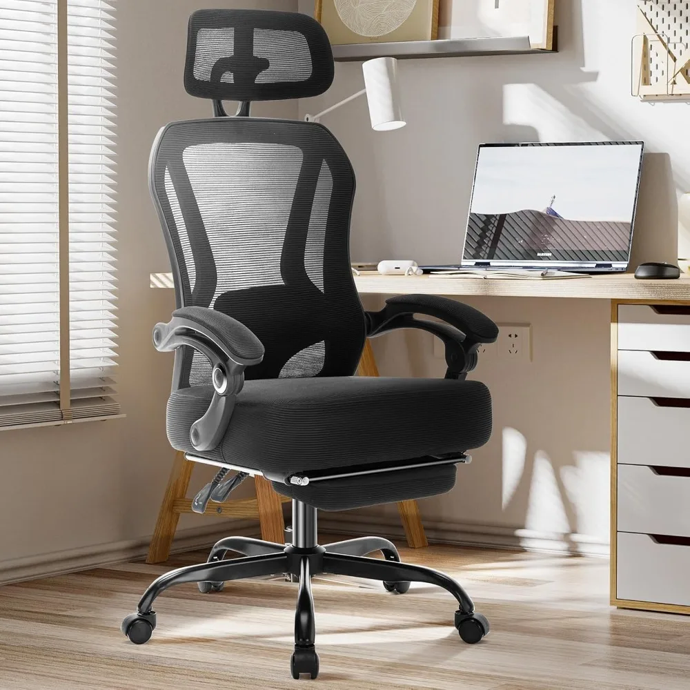 

Ergonomic Office Chair with Footrest,Ultra Thick Reclining Office Desk Chair with Adjustable 2D Lumbar Support and Headrest,Spri