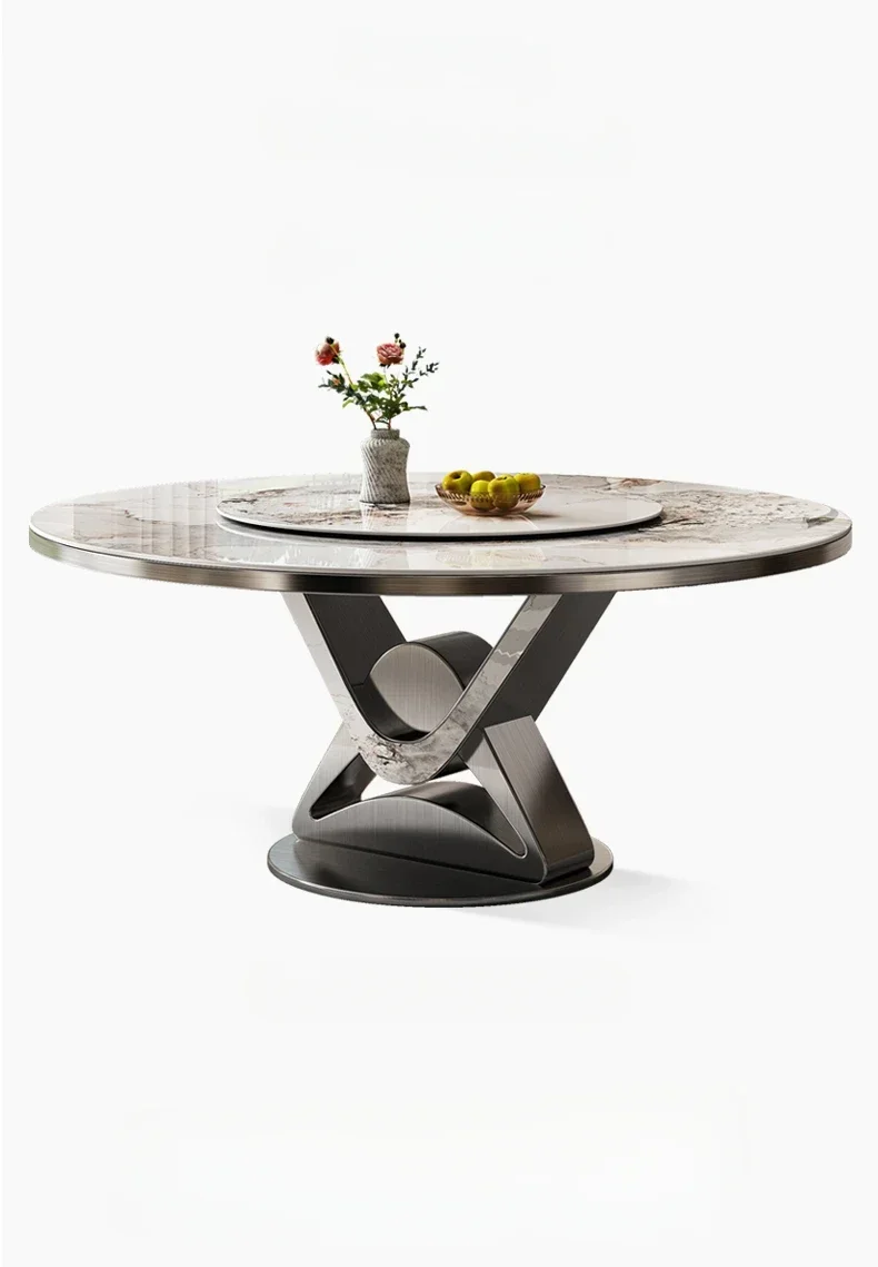 

Slate dining table modern home light luxury with turntable round marble table and chair combination