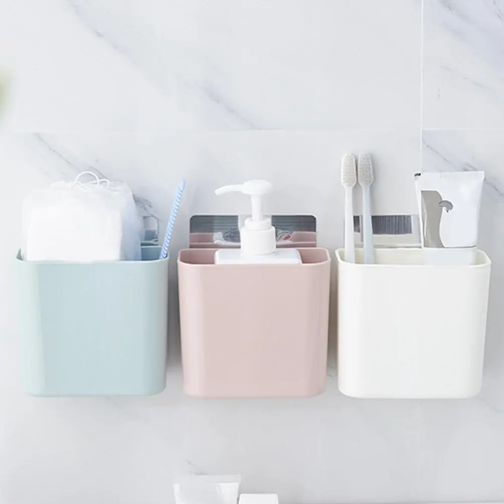 Bathroom Storage Box Wall Mounted Plastic Organizer Toothbrush Holder Makeup Tools Storage For Home Office