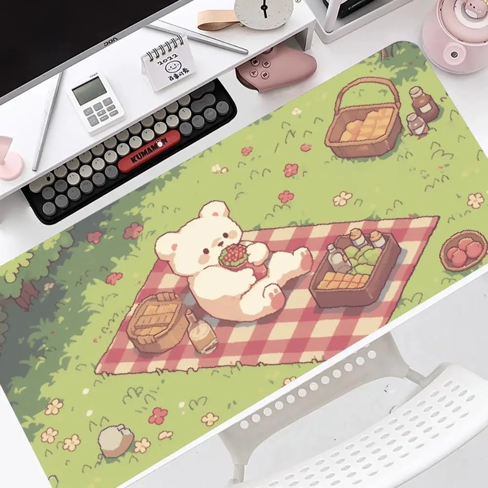 Cute Cartoon Bear Rabbit Large XXL Mouse Pad Non-Slip Gaming Desk Mat Keyboard Pad Flower Picnic PC Gamer Computer Accessories