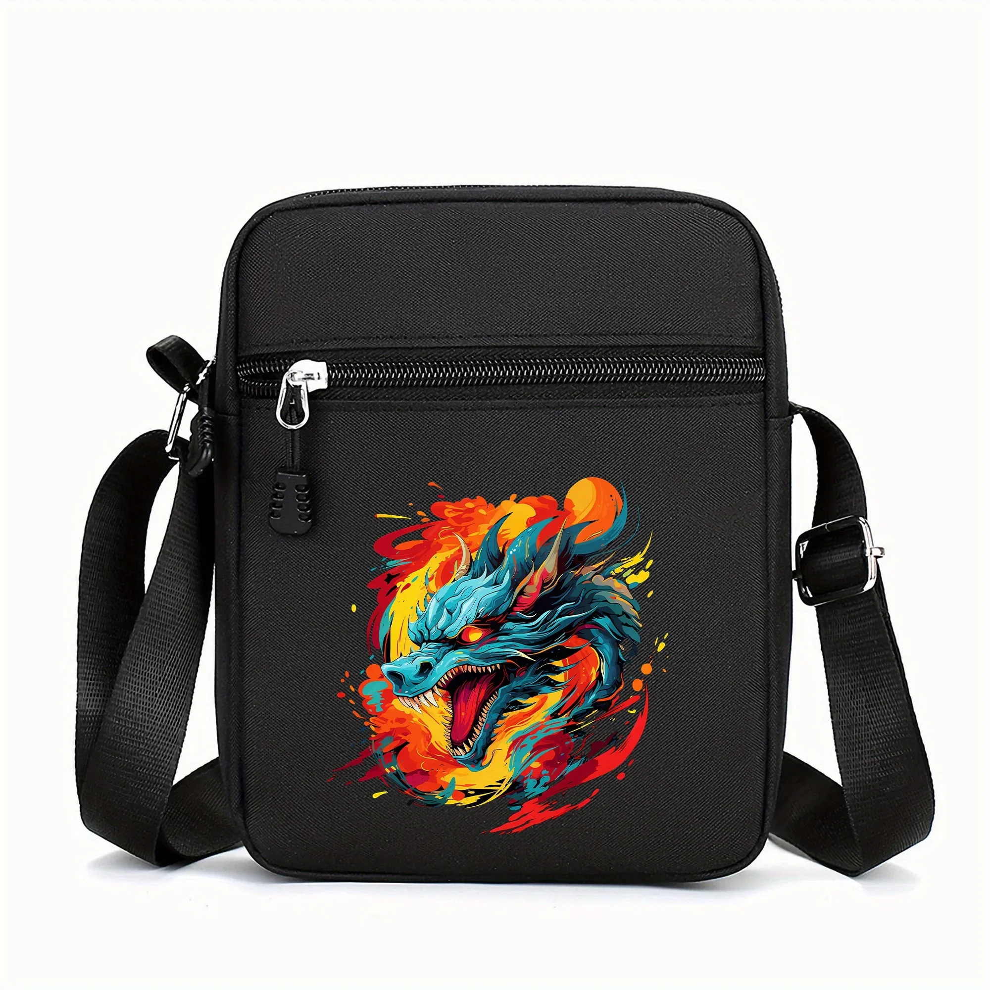 

Loong Pattern Mini Oxford Crossbody Bag Fashion Print Shoulder Adjustable Strap Bag Casual Sports Travel Style Crossbody Bag