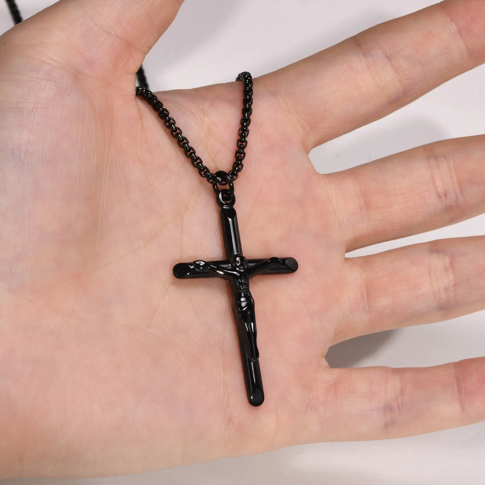 Vnox Stainless Steel Catholic Jesus Christ Cross Crucifix Pendant Necklace for Men Women Religious Prayer Jewelry