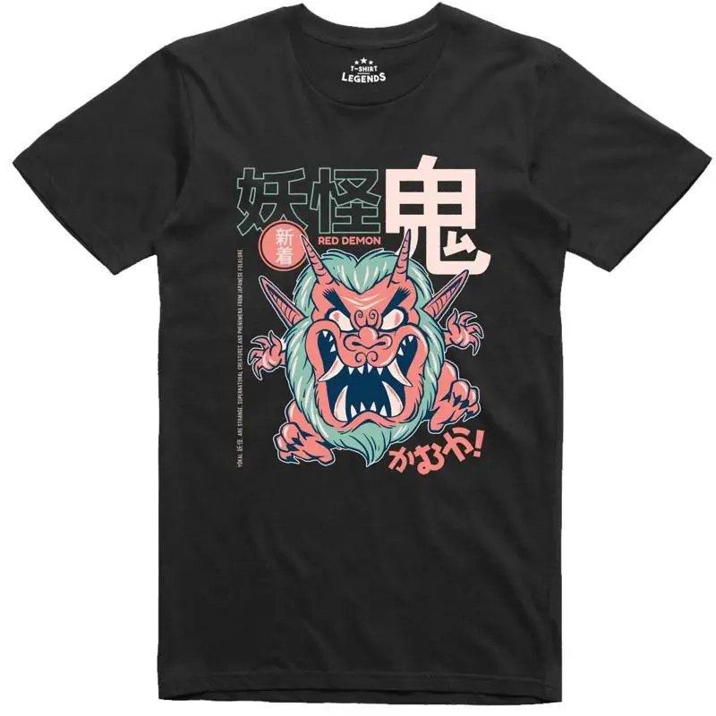 Demonio Oni Yokai Camiseta Japonés Diseño Corte Camiseta Normal de Algodón Camiseta