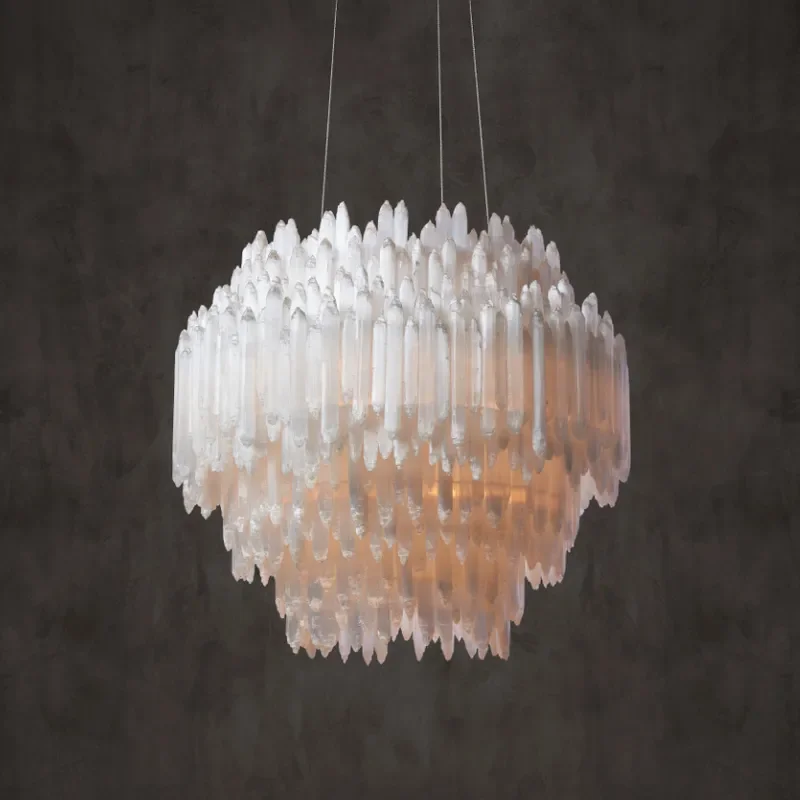 Hand Carved Auspicious Cloud Glass Chandelier American Retro Italian Light Luxury Pendant for Bedroom Living Room Dining