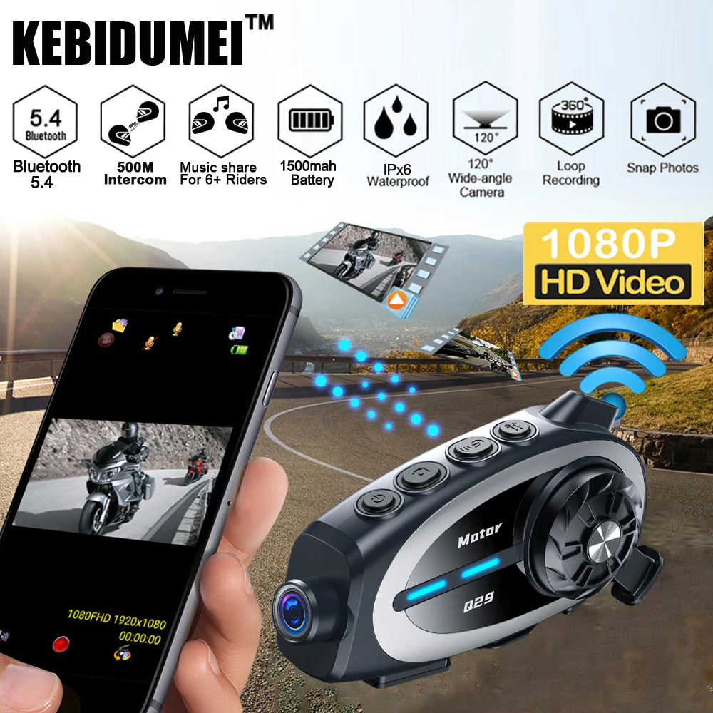 

1080P DVR Motorcycle Intercom Helmet Headset 500M Music Share Headphone WiFi Video Recorder 1500Mah Waterproof Wide Angle Camera