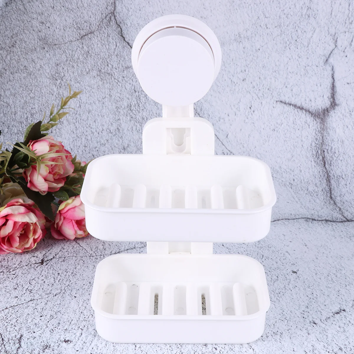 

1 pc Double Layer Soap Box Suction Cup Waterproof Drain Design For Bathroom Kitchen Tiles Walls Glass Surfaces Soap Holder Rack