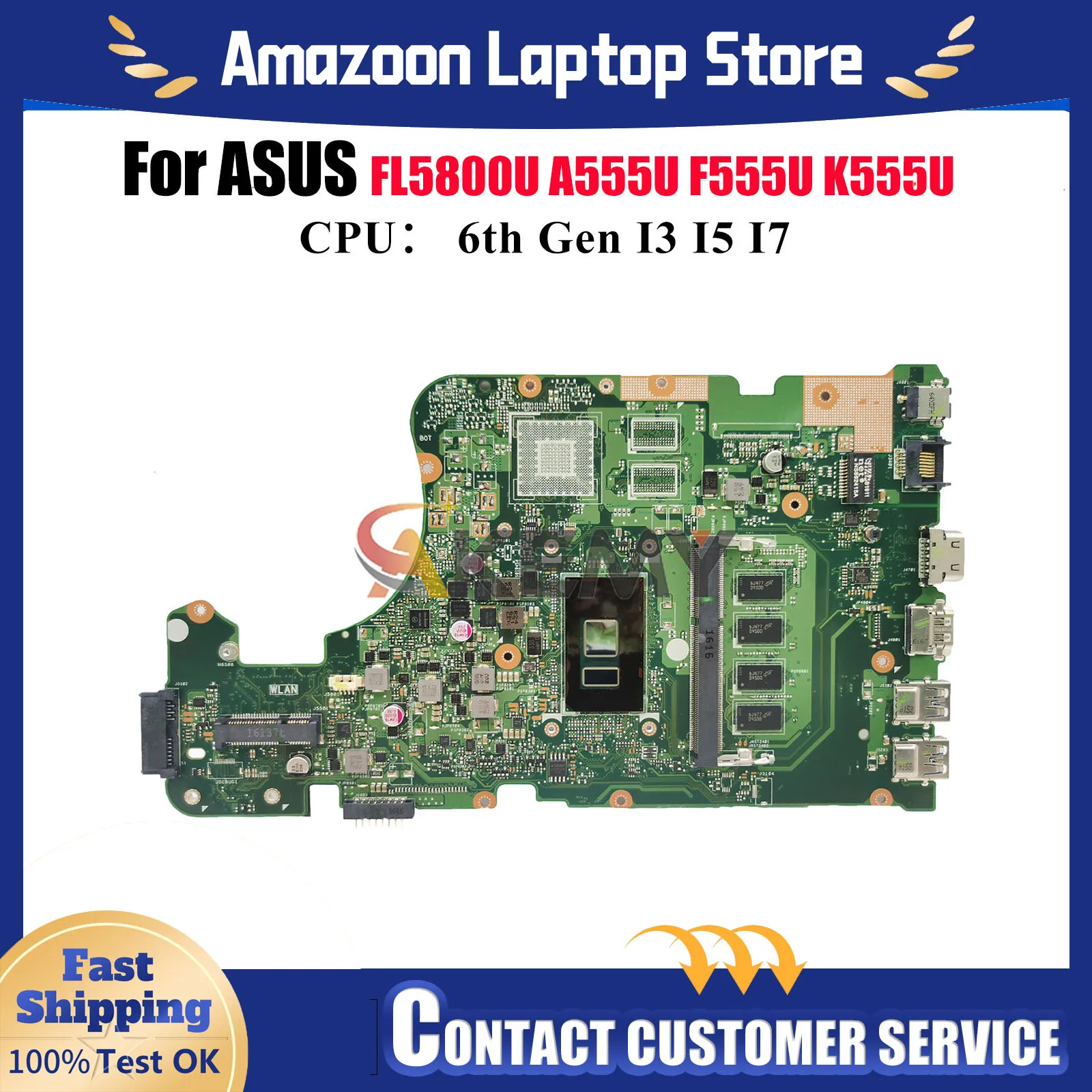 

X555UA Laptop Motherboard For ASUS X555UB X555UQ K555U X555UF X555UA F555U X555U X555UJ A555U FL5800U Mainboard W/ I3 I5 I7 CPU