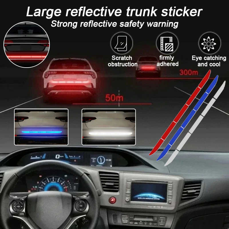 New car long reflective sticker trunk sticker decorative scratch night light collision avoidance rear warning strip car sticker