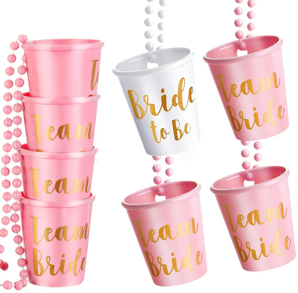 

1-6pcs Team Bride To Be Cup Plastic Shot Glasses Necklace Hen Bachelorette Party Supplies Wedding Decorations Bridal Shower Gift