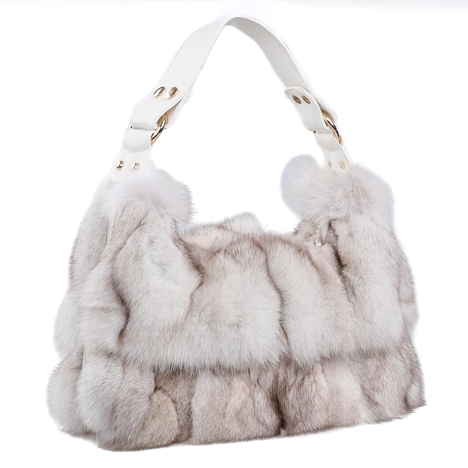 Women's Winter Genuine Fox Fur Shoulder Bag Handbag PU Leather Top Handle Bags Ladies Zipper Soft Stylish Fashion…