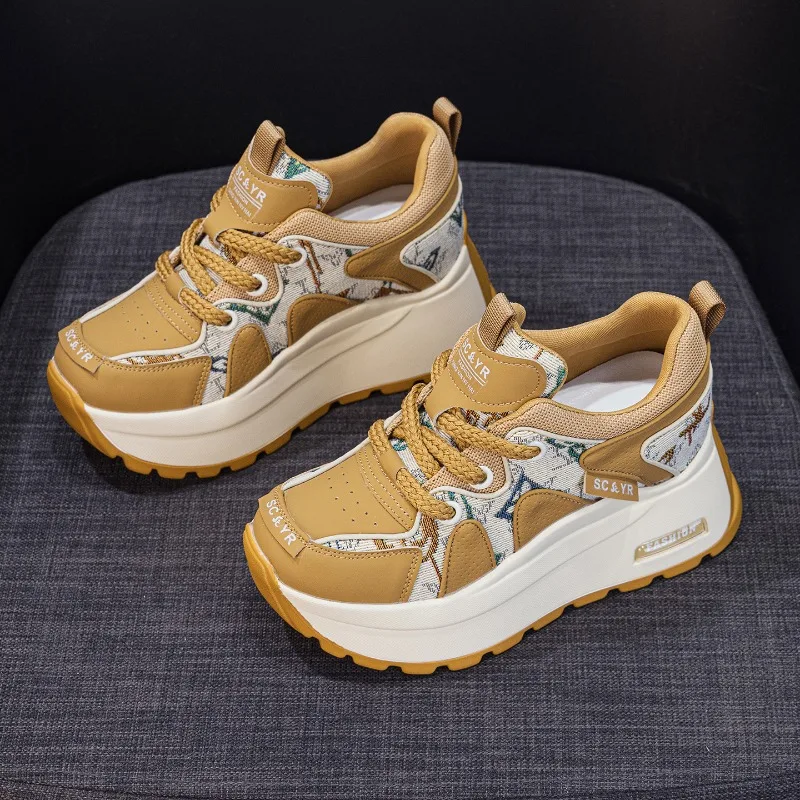 

8cm High Platform Sneakers for Women Chunky Sneakers High Heel Shoes Spring Fall Summer Comfortable Lightweight Wedge Shoes