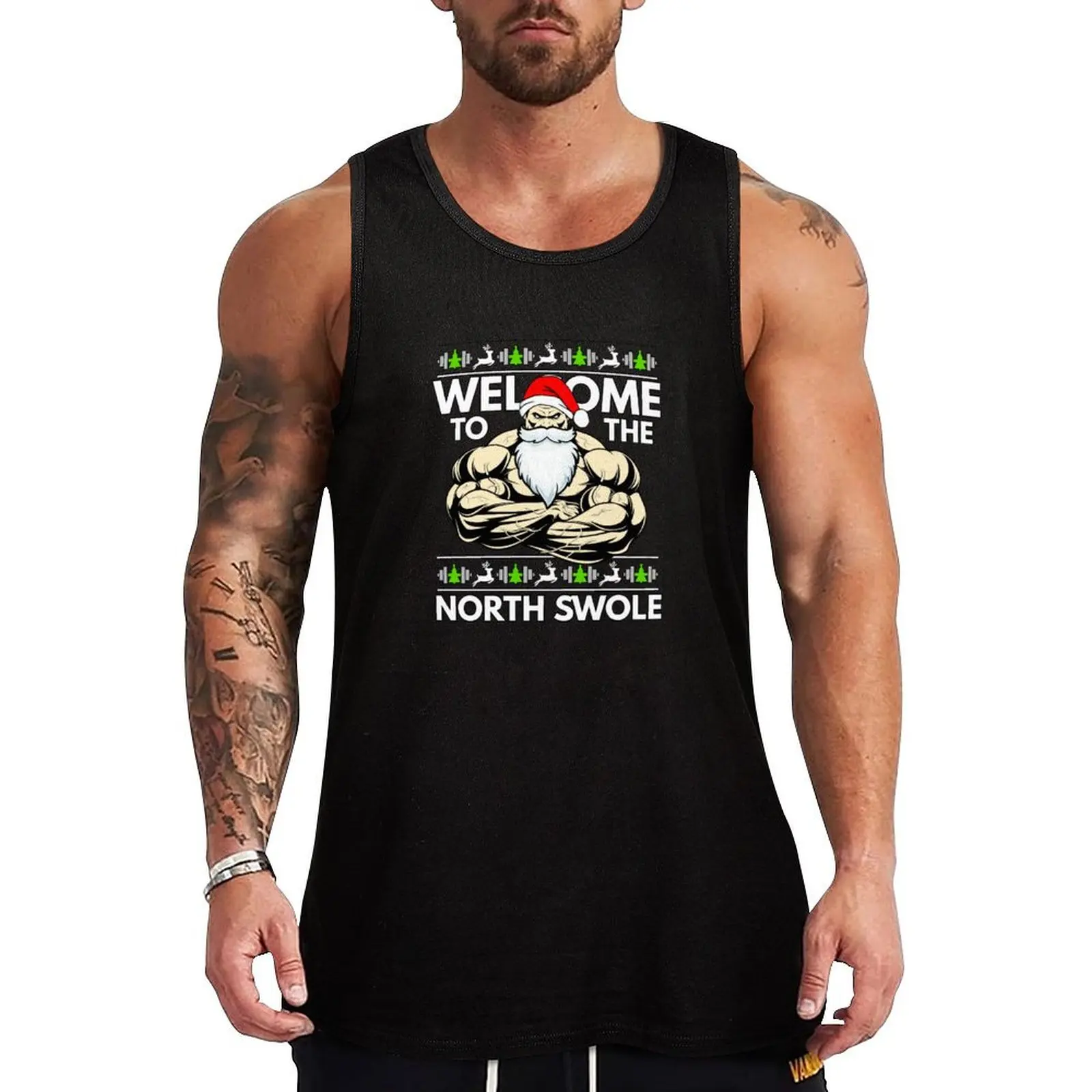 Welcome to the North Swole Buff Santa Tank Top Urban Tank Top Streetwear Casual Sleeveless Shirt