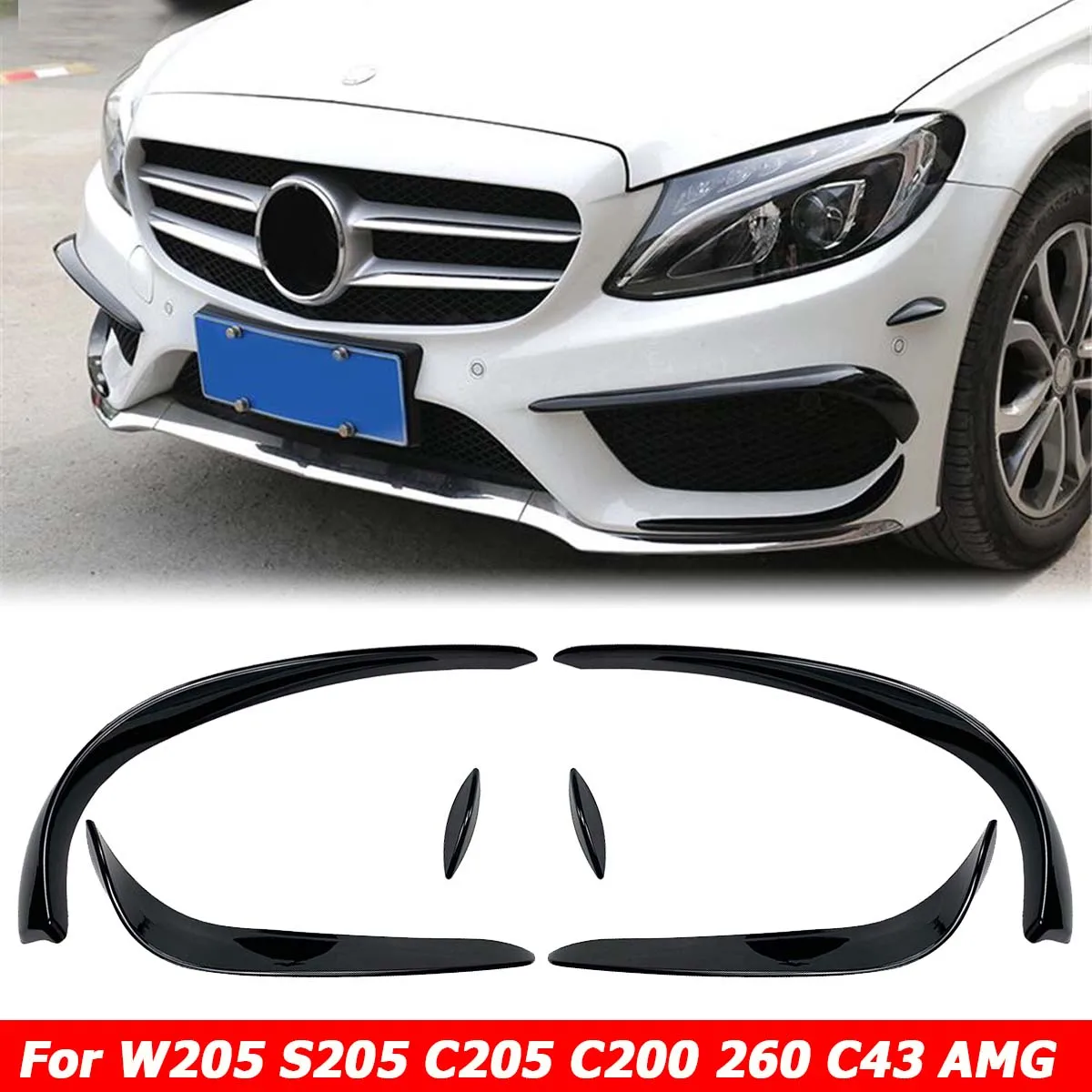 

W205 Разделитель переднего бампера для Mercedes Benz C Class S205 C205 2015-2018 C200 C260 C43 AMG Наклейка на боковое вентиляционное отверстие