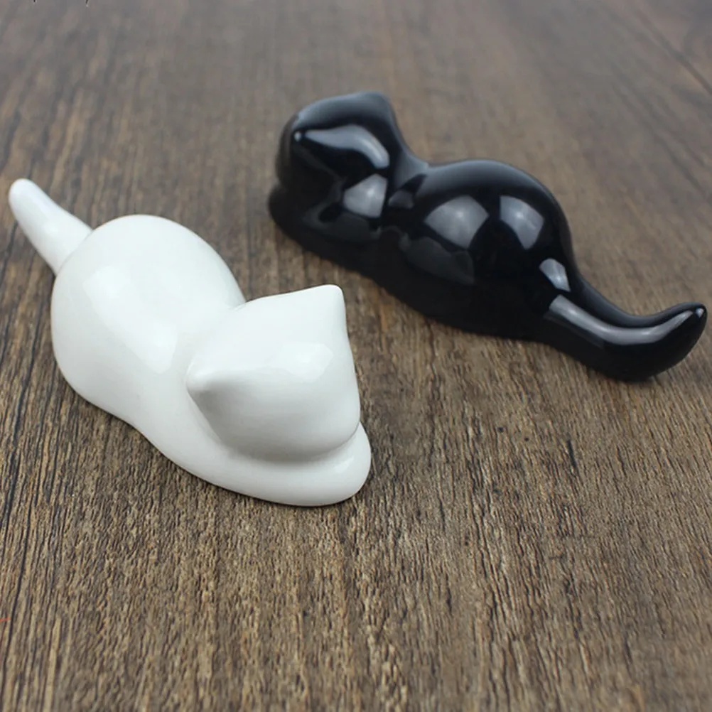 2Pcs Ceramic Cat Pen Holder Pen Shelf Brush Rest Paperweight Stylish Stationery Supply Lovely Paperweight Stationery Supply