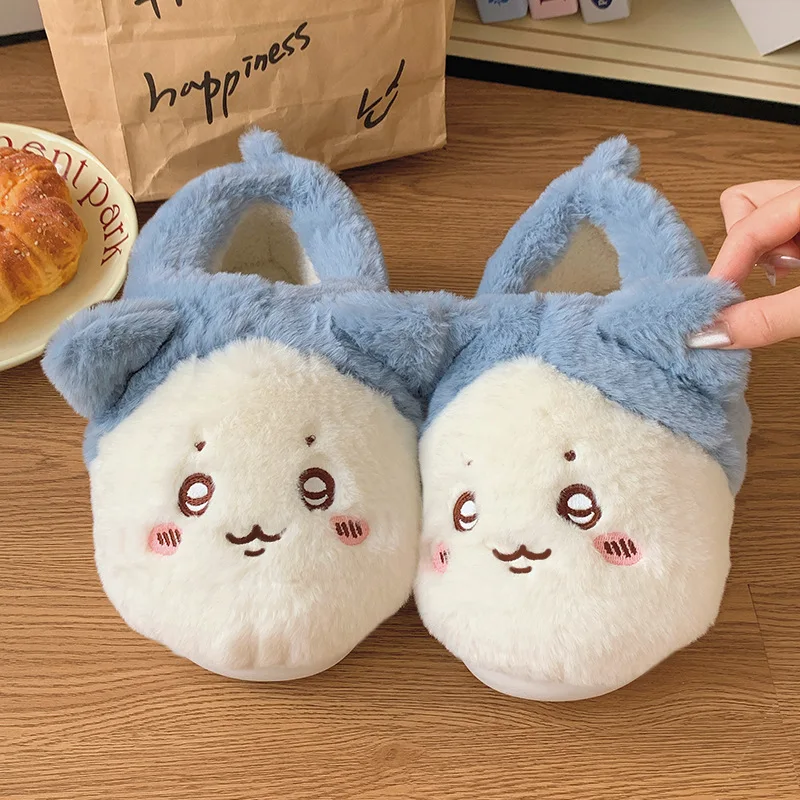 Chiikawa Cotton Autumn Winter Slippers Female Wear Outside Anti-Slip Thick Sole Home Indoor Include Heel Keep Warm Cotton Shoes image 3
