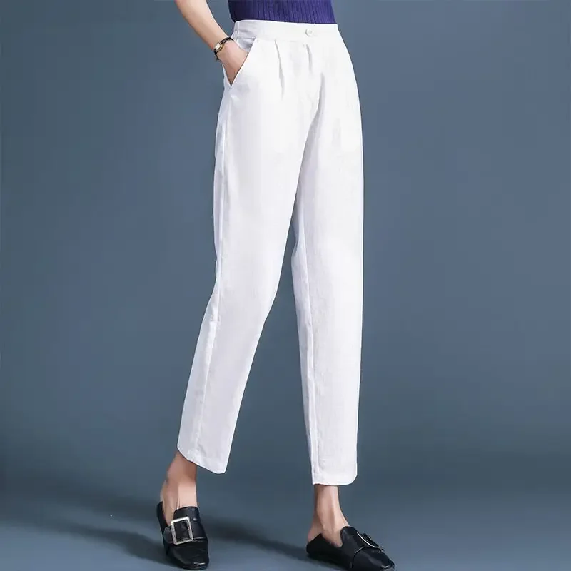 

Solid Color Women's Clothing High Waisted Button Zipper Pockets Spring Autumn Straight Pencil Trouser Suits Trousers Pants