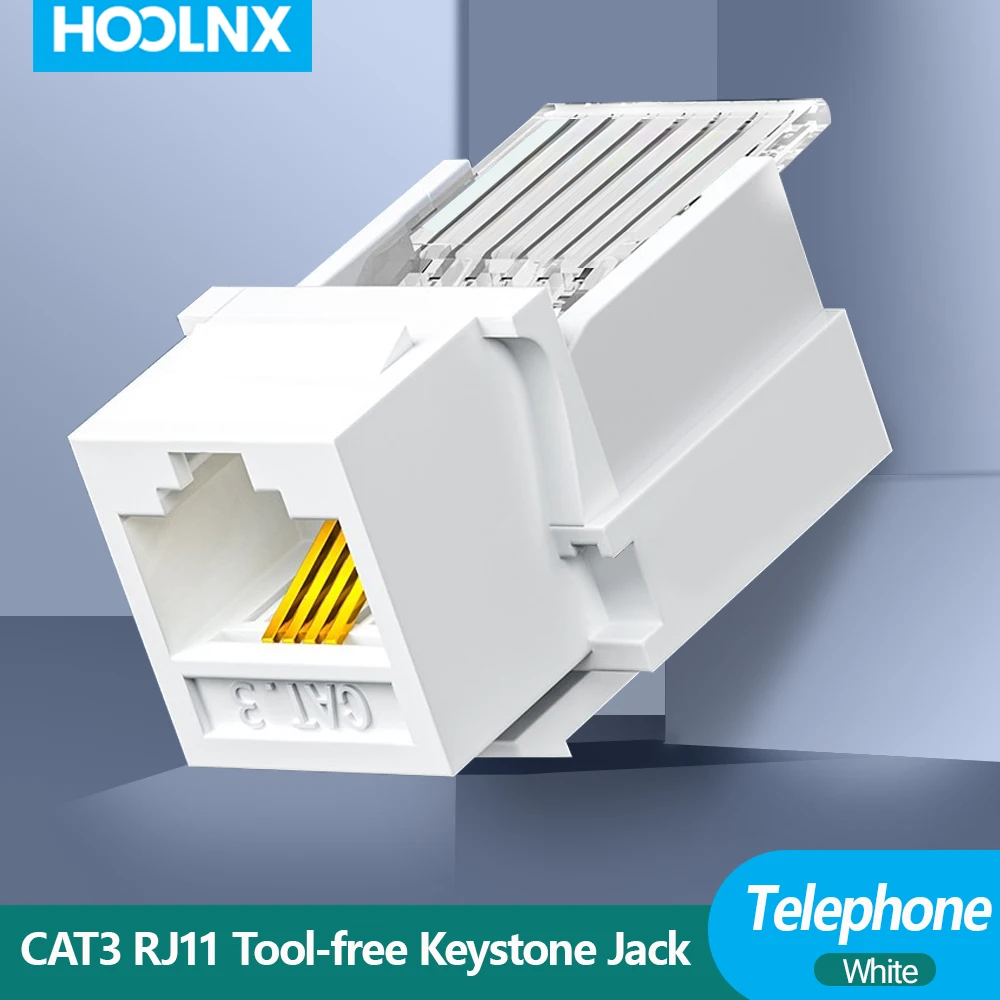 HOOLNX CAT3 RJ11 Keystone Jack, Tool-free Telephone Module RJ11 CAT3 Voice Module Gold-plated Adapter Keystone Jack，1/5/10 Pack