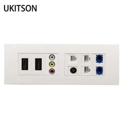 Wall Panel 2xHDMI RCA Audio Video Plug RJ11 Phone Analog ATV Dual CAT6 RJ45 LAN SC-SC UPC Optical Fiber Socket White Faceplate