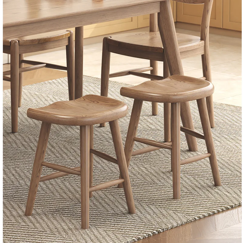 

Nordic Home Dining Chairs Natural Solid Wood Bar Stool Comfortable High Foot Counter Seat Stable Load Bearing Kitchen Furniture