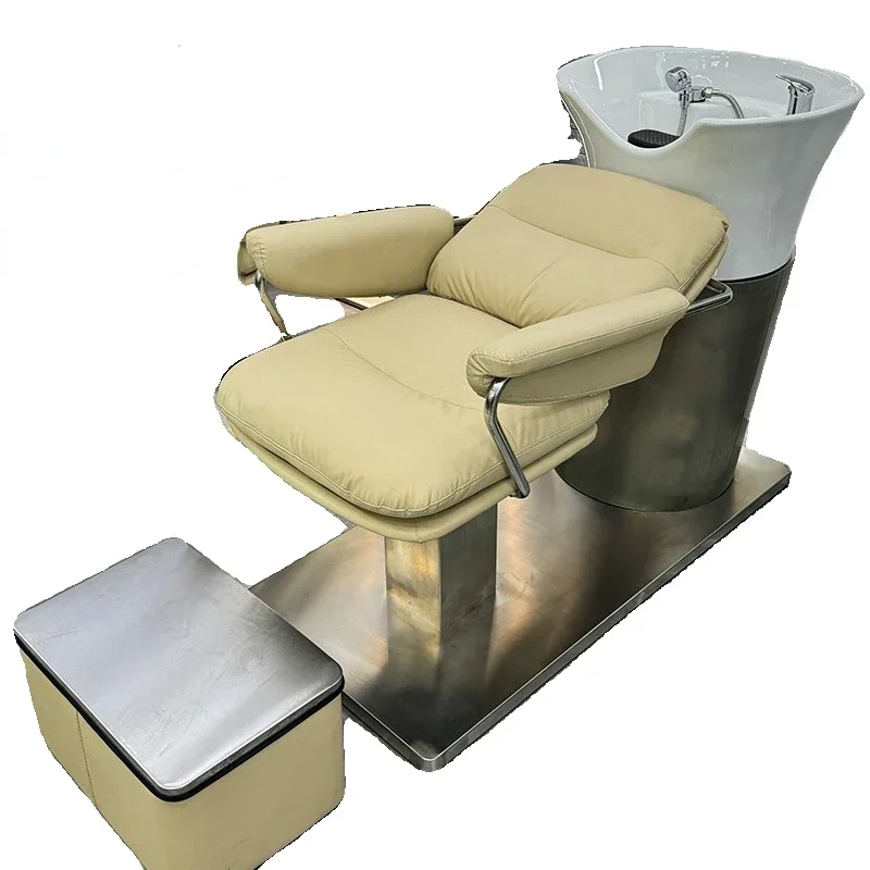 

High-end ceramic basin shampoo bed sitting semi-reclining stainless steel