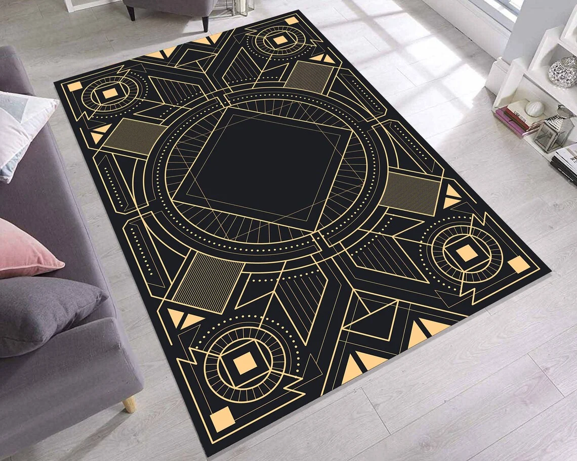 Black & Gold Geometric Rug Carpet for Living Room Modern Luxury Sofa Table Large Area Rugs  Mat Alfombra Para Cocina Tapis