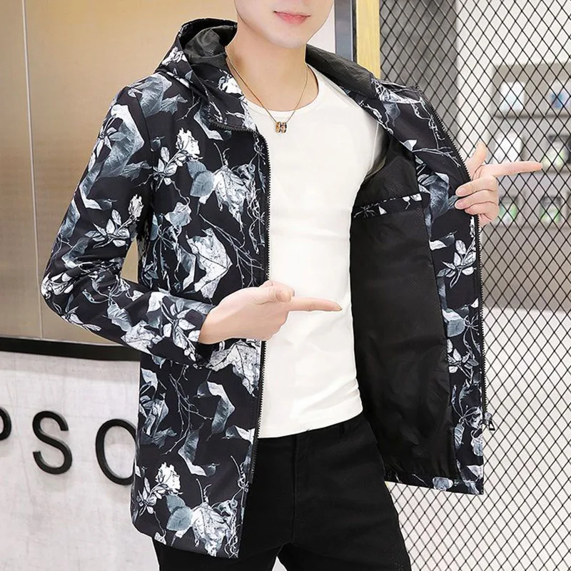 Fashion Hooded Spliced Zipper All-match Printed Coats Men's Clothing 2023 Autumn New Oversized Casual Tops Loose Korean Jackets