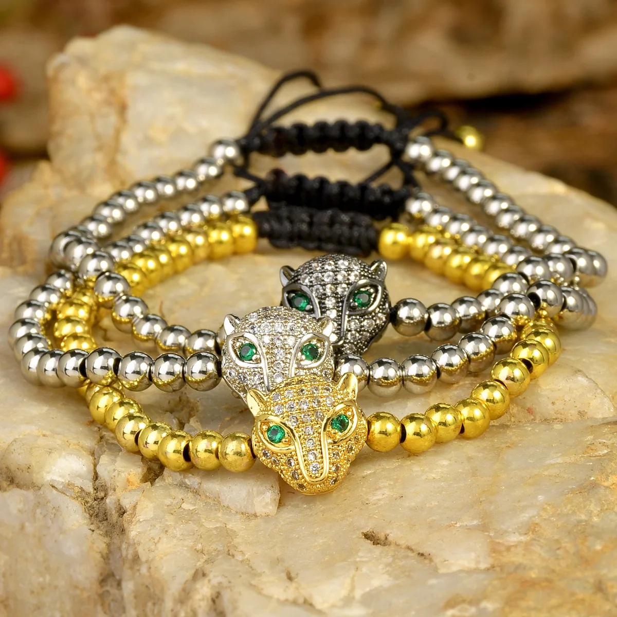 

Браслет из бисера Креативность Голова леопарда Медная бусина Богемия Ручное плетение Регулируемый женский тренд Простота Браслет из рисовых бусин