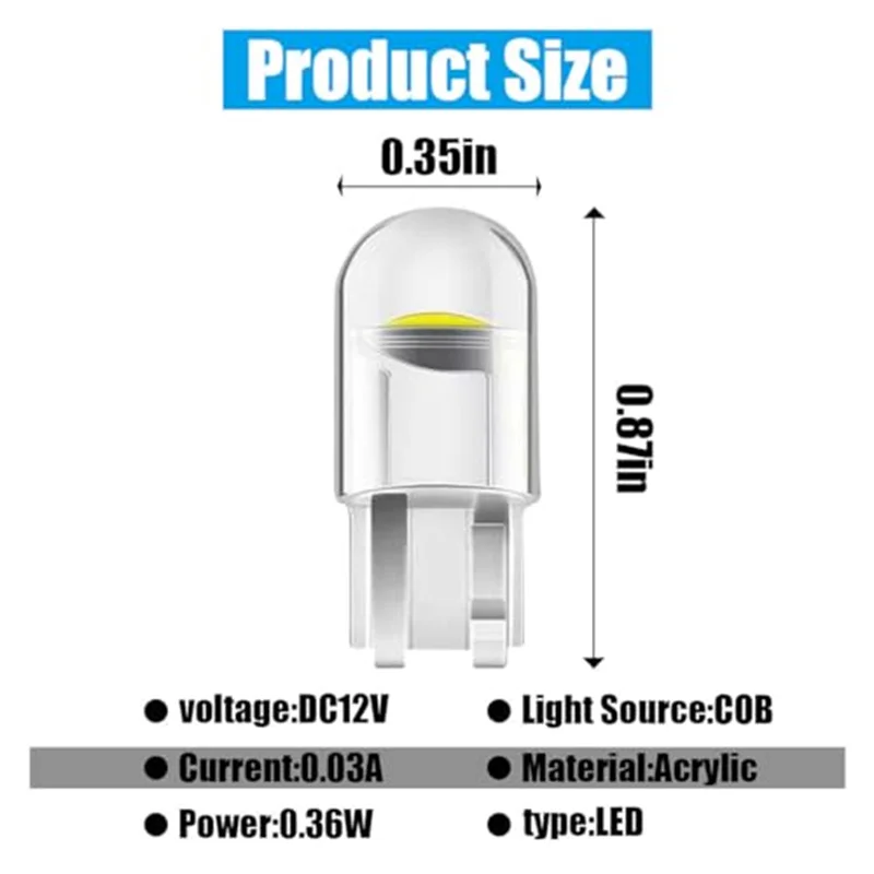 مصابيح إسفيني COB LED ، مصابيح داخلية للسيارة ، مصابيح بديلة ، مصباح لوحة القيادة ، 12 فولت ، K ، W5W ، 10 ، 50 ، عبوة