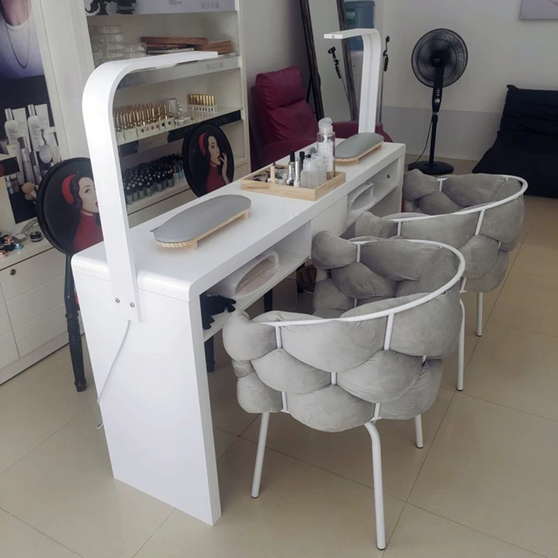 

Marble Top Luxury Nail Table With Light Profesional Storage French Nail Desk Design Classic Mesa Manicura Saloon Furniture