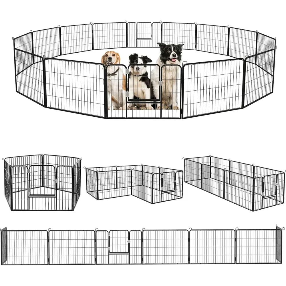 

Heavy Duty Metal Dog Plaype/Fence for Outdoor, 8/16 Panels 24"/32"/40" Height Rustproof with Doors for Large/Medium/Small Dogs