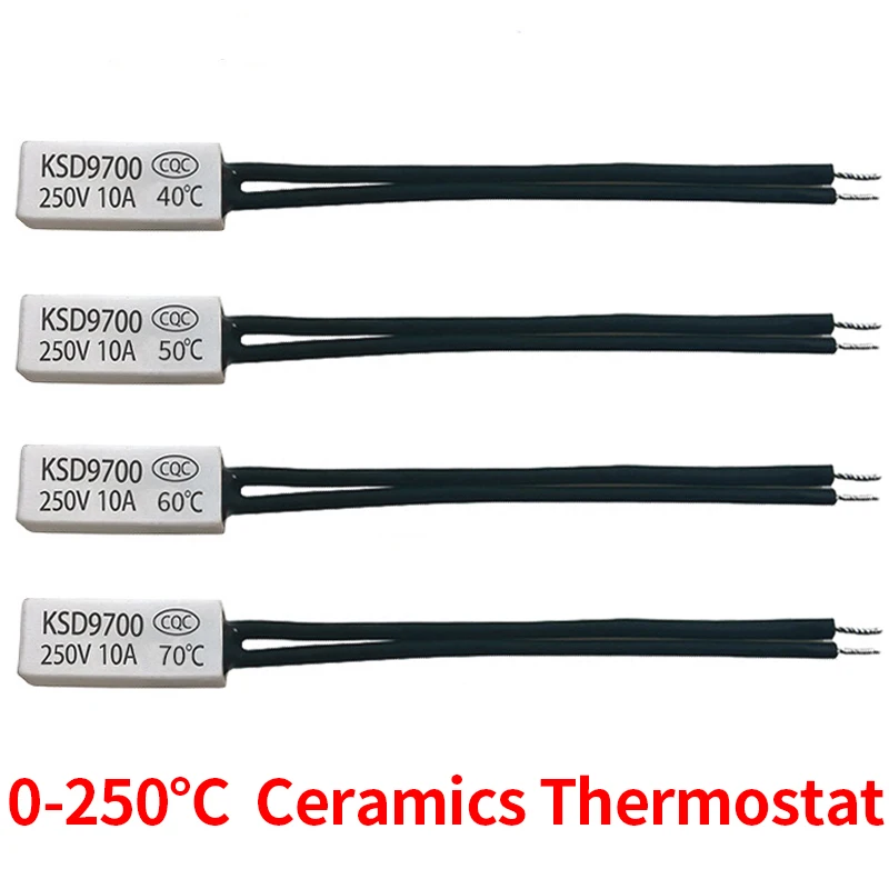 2/5/10PCS KSD9700 40C-150C 10A250V NC/NO Ceramic Temperature Switch High Power Thermal Protector 40 50 60 70 80 90 100 120 150