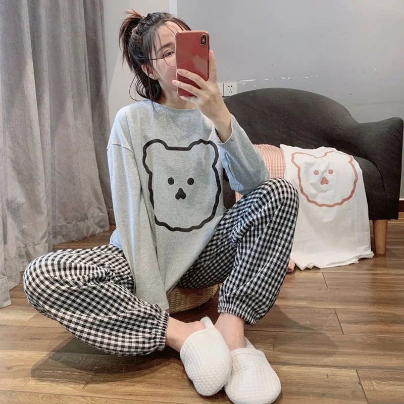 Ladies 2-Piece Set Of New Spring And Autumn Women\'s Sleepwear Long-Sleeved Trousers Korean Version Of The Loose Casual Homewear