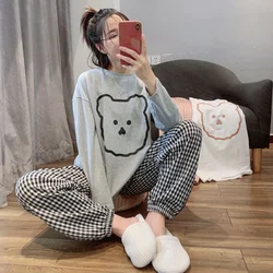 Ladies 2-Piece Set Of New Spring And Autumn Women's Sleepwear Long-Sleeved Trousers Korean Version Of The Loose Casual Homewear