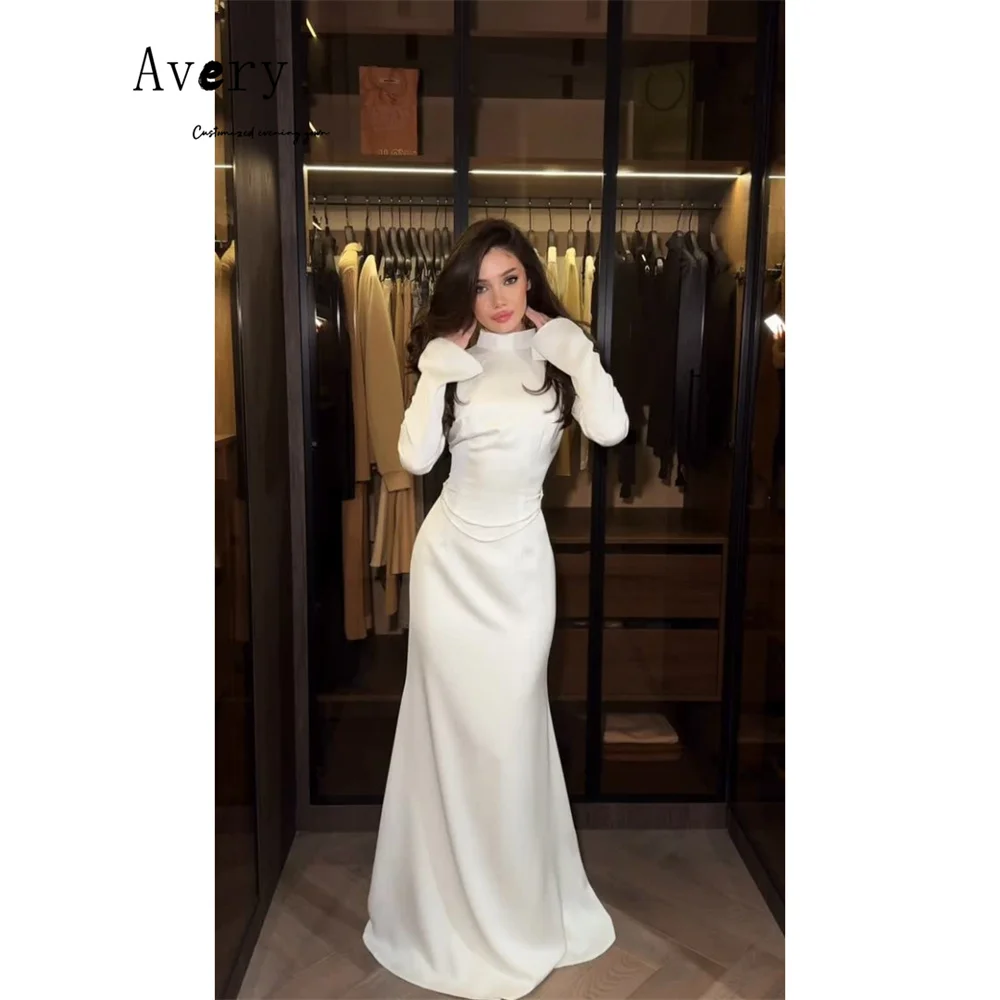 

Avery Custom White Fishtail Round Neck Long Sleeves Women's Ball Gown Dresses Luxury Party Dresses Elegant Party Dress 2026 Prom