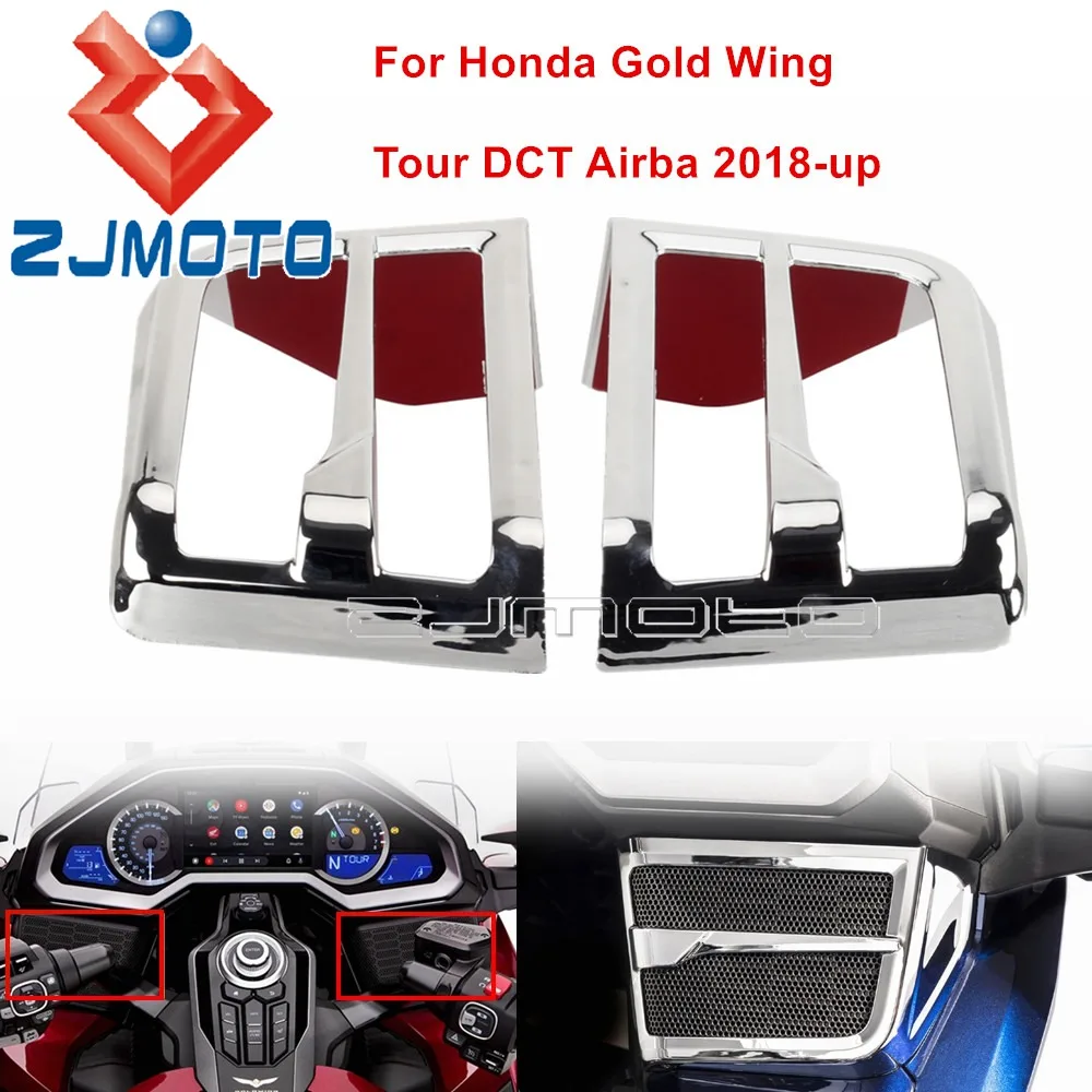 1Pair Motorcycle Chrome Front Speaker Grille Cover Loudspeaker Trim Protection Covers For Honda Gold Wing Tour DCT Airba 2018-up