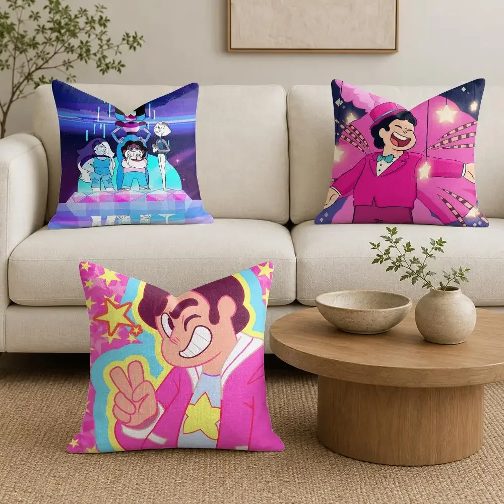 Cartoon S-Steven Universe Future Cushion Cover Organic Natural Linen Pillowcase with Double Sided Print for Sofa Home Decor Gift