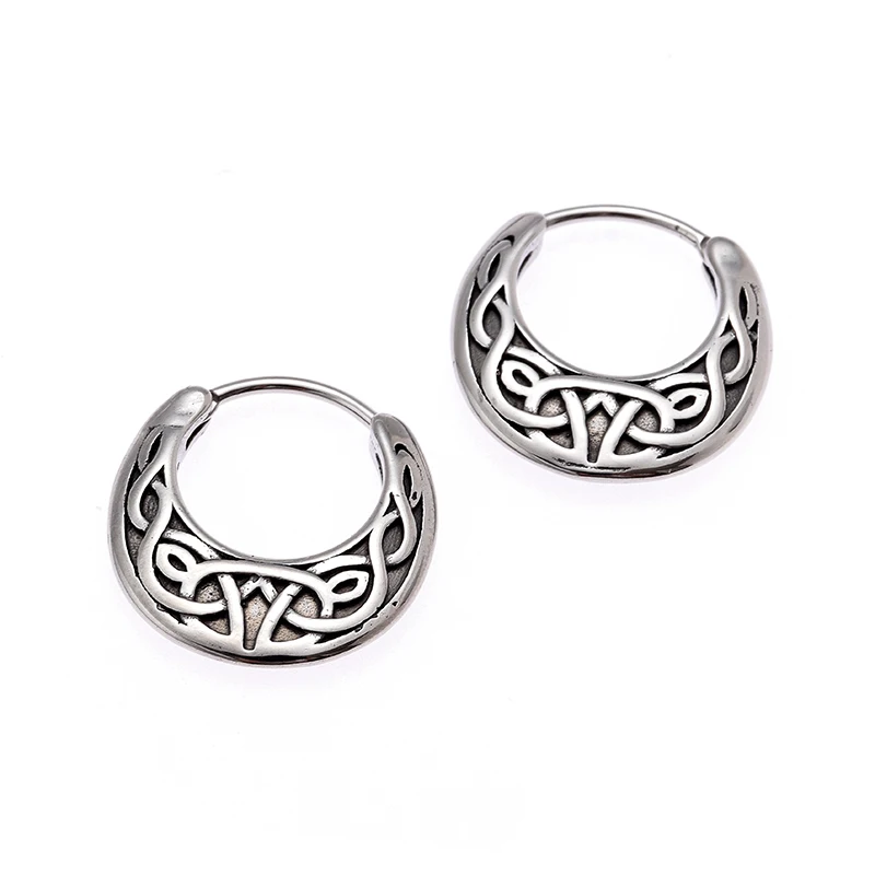 Vintage Nordic Celtic Knot Hoop Earrings Men Womens Gothic Punk Hypoallergenic Jewelry Holiday Style Gift image 6