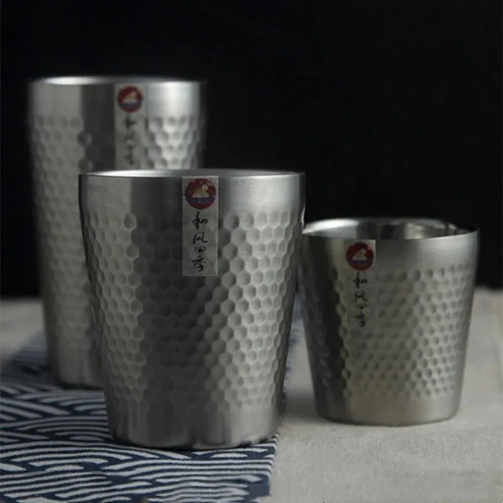 170ML/550ML Double-Wall 304 Stainless Steel Mug Hammer Diamond Texture Coffee Mugs Outdoors Heat-proof Water Cup Beer Cup