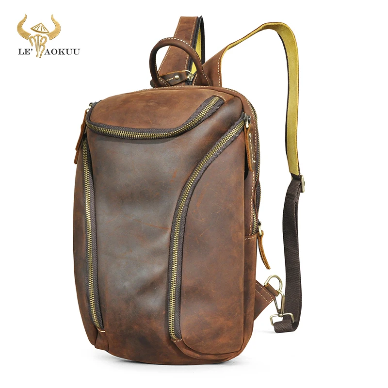 Quality Crazy horse Leather Retro Multi-purpose Chest Pack Sling Bag Design Travel One Shoulder Bag Backpack For Men Male 8862