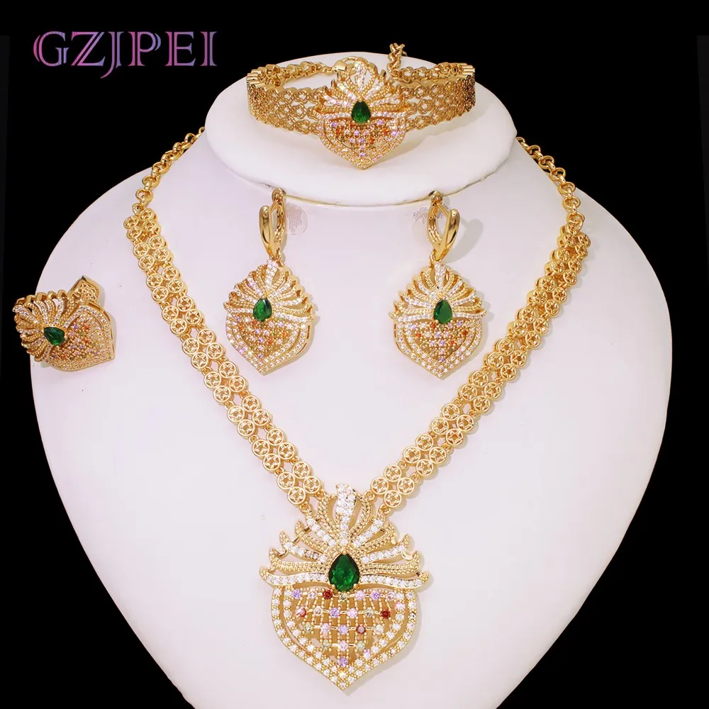 

GZJPEI 4Pcs/Set Cubic Zirconia Bridal Jewelry Set Dubai Nigeria Wedding Gift White Crystal Zircon Women Sets 2025 Trendy New