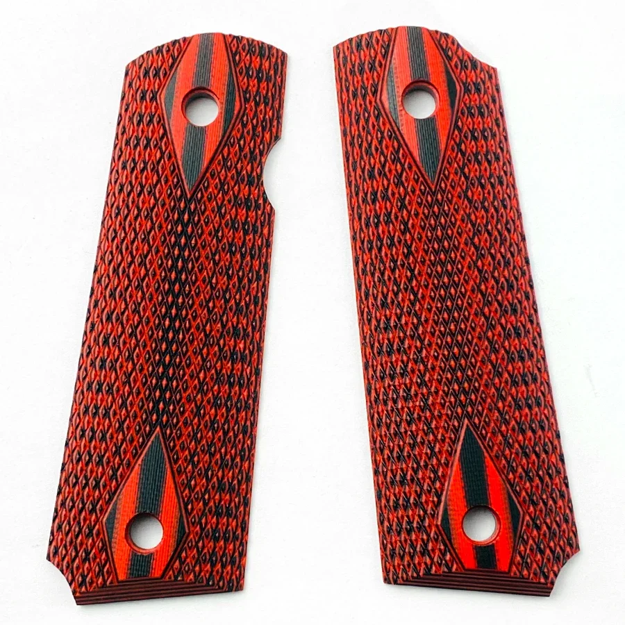 2Pieces Tactics Pistol 1911 Grips Patch Red G10 Grid Stripe Design Custom Grips CNC Material 1911 Accessories