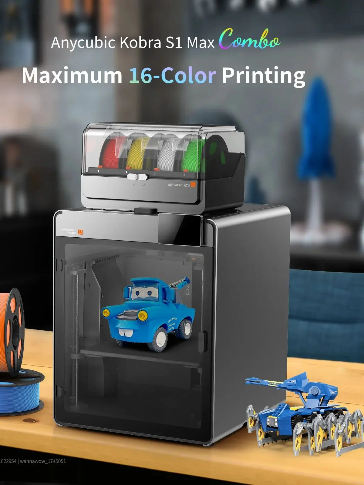 Anycubic Kobra S1 Max Combo Wielokolorowa Drukarka 3D Maksymalna Prędkość 600mm/s z 350 ℃   Dysza z hartowanej stali do hotendu, 350×350×350mm — zdjęcie produktu 7